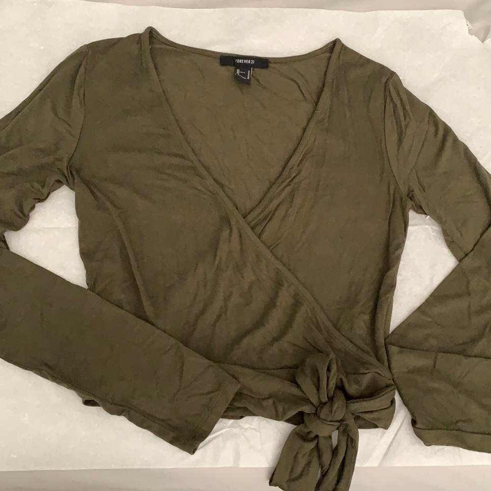 Green wrap crop top